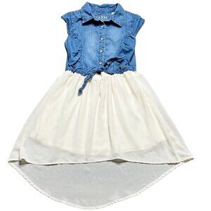 Guess Dress Girls Size L (14) Blue Chambray Upper Cream Chiffon Skirt